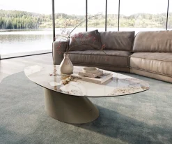 CouchtischEdge Organisch 140x76 cm Keramik Minas Melange Conis Metall Effektfinish Titan Sofort versandfertig