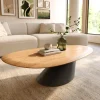 CouchtischEdge Oval 140x75 cm Eiche Natur Runde Kante Conis Metall Schwarz Versandfertig ca. 25.11.26