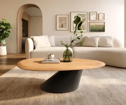 CouchtischEdge Oval 140x75 cm Eiche Natur Runde Kante Conis Metall Schwarz Versandfertig ca. 25.11.26