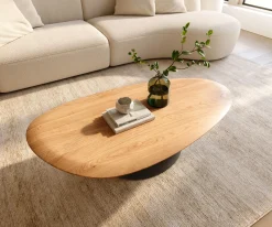 CouchtischEdge Oval 140x75 cm Eiche Natur Runde Kante Conis Metall Schwarz Versandfertig ca. 25.11.26