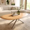CouchtischEdge Oval 140x75 cm Eiche Natur Runde Kante Sarity Edelstahl gebürstet Sofort versandfertig