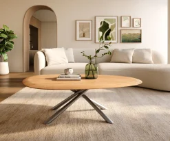 CouchtischEdge Oval 140x75 cm Eiche Natur Runde Kante Sarity Edelstahl gebürstet Sofort versandfertig