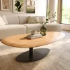 CouchtischEdge Oval 140x75 cm Eiche Natur Runde Kante Vibany Metall Schwarz Sofort versandfertig