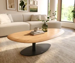 CouchtischEdge Oval 140x75 cm Eiche Natur Runde Kante Vibany Metall Schwarz Sofort versandfertig