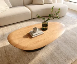 CouchtischEdge Oval 140x75 cm Eiche Natur Runde Kante Vibany Metall Schwarz Sofort versandfertig