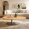CouchtischEdge Oval 140x75 cm Eiche Natur Runde Kante Vibany Edelstahl gebürstet Sofort versandfertig