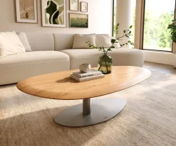 CouchtischEdge Oval 140x75 cm Eiche Natur Runde Kante Vibany Edelstahl gebürstet Sofort versandfertig