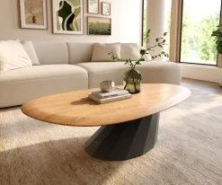 CouchtischEdge Oval 140x75 cm Eiche Natur Runde Kante Parabi Metall Schwarz Versandfertig ca. 30.10.26
