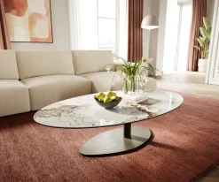 CouchtischEdge Oval 140x80 cm Keramik Minas Melange Vibany Metall Effektfinish Titan Sofort versandfertig
