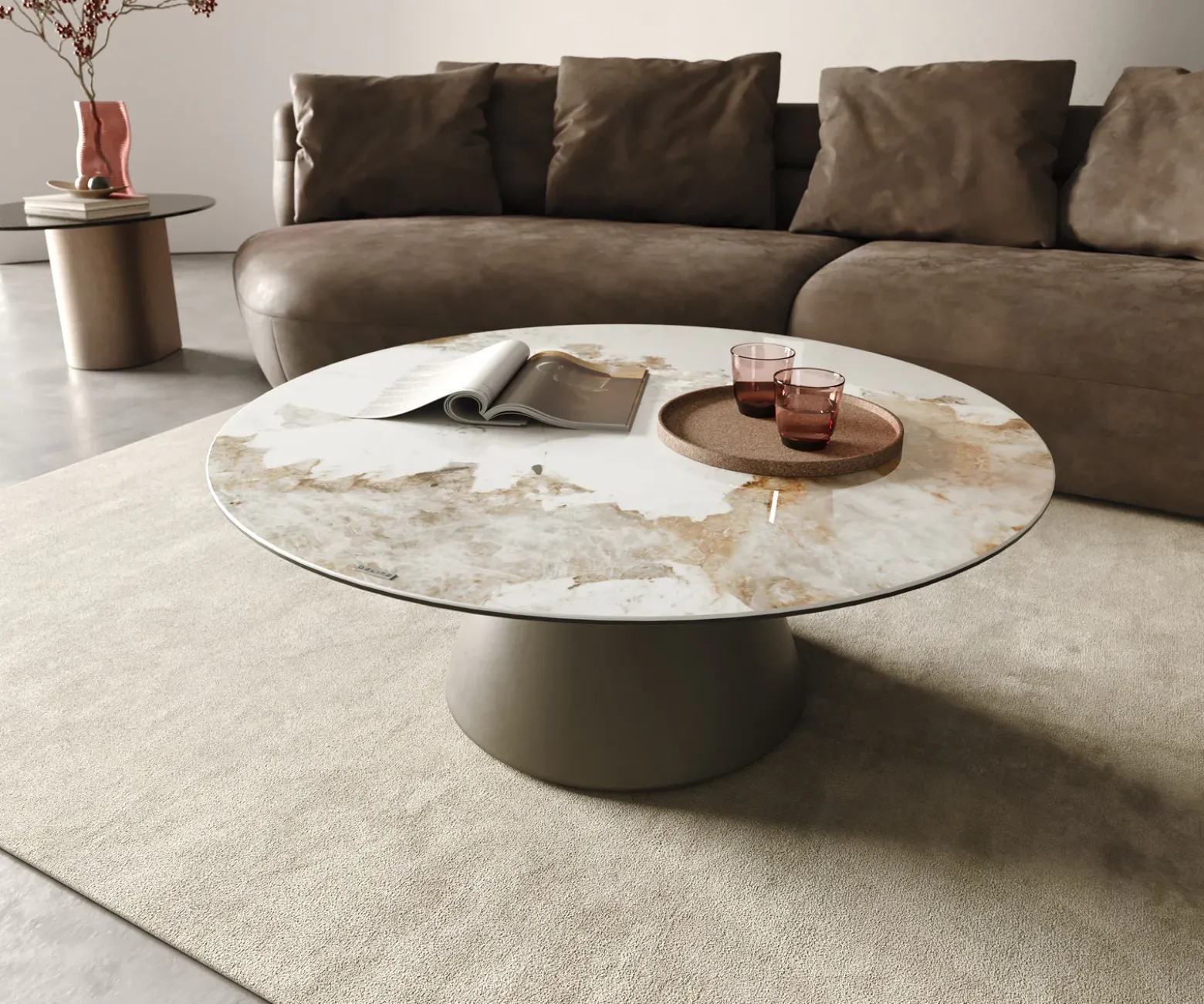 CouchtischEdge Rund 100x100 cm Keramik Minas Melange Borna Effektfinish Titan Sofort versandfertig
