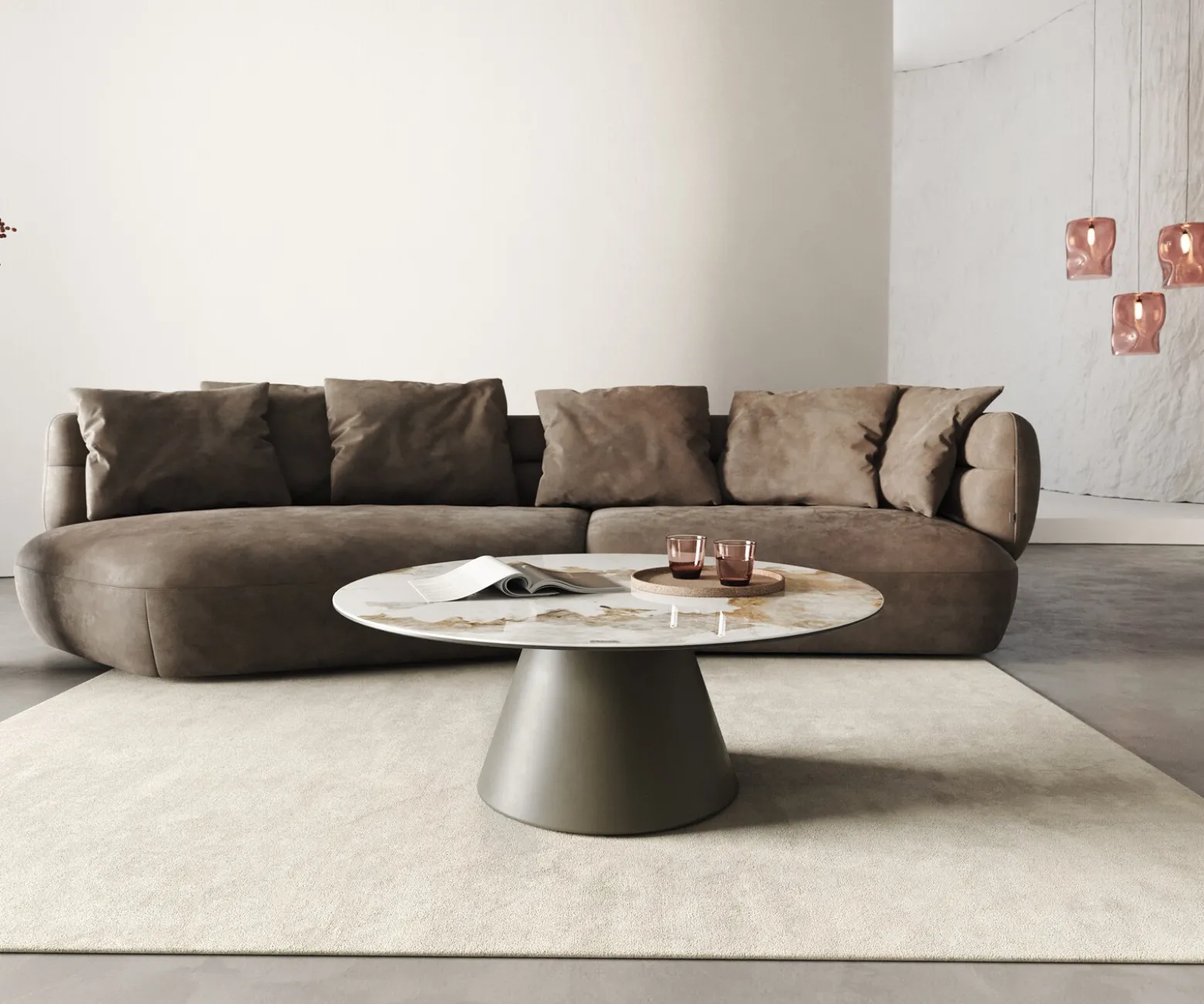CouchtischEdge Rund 100x100 cm Keramik Minas Melange Borna Effektfinish Titan Sofort versandfertig