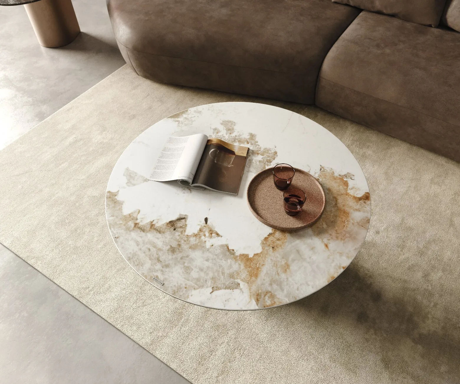 CouchtischEdge Rund 100x100 cm Keramik Minas Melange Borna Effektfinish Titan Sofort versandfertig