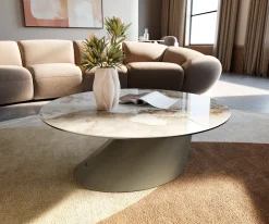 CouchtischEdge Rund 90x90 cm Keramik Minas Melange Conis Metall Effektfinish Titan Sofort versandfertig