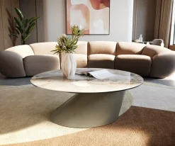 CouchtischEdge Rund 90x90 cm Keramik Minas Melange Conis Metall Effektfinish Titan Sofort versandfertig