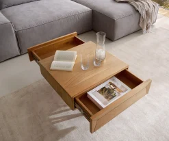 CouchtischKayu 60x60 cm Akazie Natur 2 Schübe V-Fuß Edelstahl Sofort versandfertig
