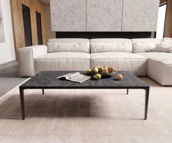 CouchtischLevente 110x60 cm Keramik Laminam® Nero Greco Anthrazit Gestell Metall Schwarz Sofort versandfertig