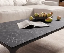 CouchtischLevente 110x60 cm Keramik Laminam® Nero Greco Anthrazit Gestell Metall Schwarz Sofort versandfertig