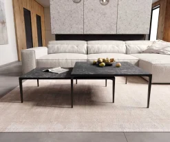 CouchtischLevente 110x60 cm Keramik Laminam® Nero Greco Anthrazit Gestell Metall Schwarz Sofort versandfertig