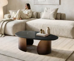 CouchtischMarvello 100x50 cm Marmor Schwarz Silber Metall Gold Ombre Sofort versandfertig