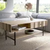 CouchtischNereos 130x60 cm Mango White Wash Metall Schwarz Sofort versandfertig