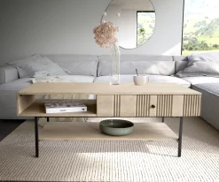 CouchtischNereos 130x60 cm Mango White Wash Metall Schwarz Sofort versandfertig