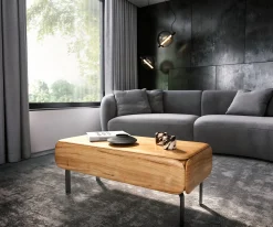 CouchtischShavani 100x50 cm Akazie Natur 1 Schublade L-Fuß Metall Schwarz Sofort versandfertig
