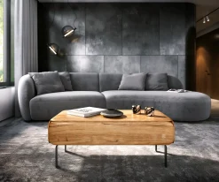 CouchtischShavani 100x50 cm Akazie Natur 1 Schublade L-Fuß Metall Schwarz Sofort versandfertig
