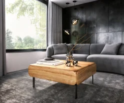 CouchtischShavani 90x90 cm Akazie Natur 2 Türen L-Fuß Metall Schwarz Sofort versandfertig