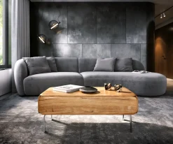 CouchtischShavani 100x50 cm Akazie Natur 1 Schublade L-Fuß Edelstahl Silber Sofort versandfertig