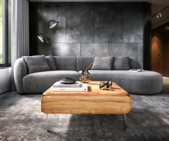 CouchtischShavani 90x90 cm Akazie Natur 2 Türen L-Fuß Edelstahl Silber Sofort versandfertig