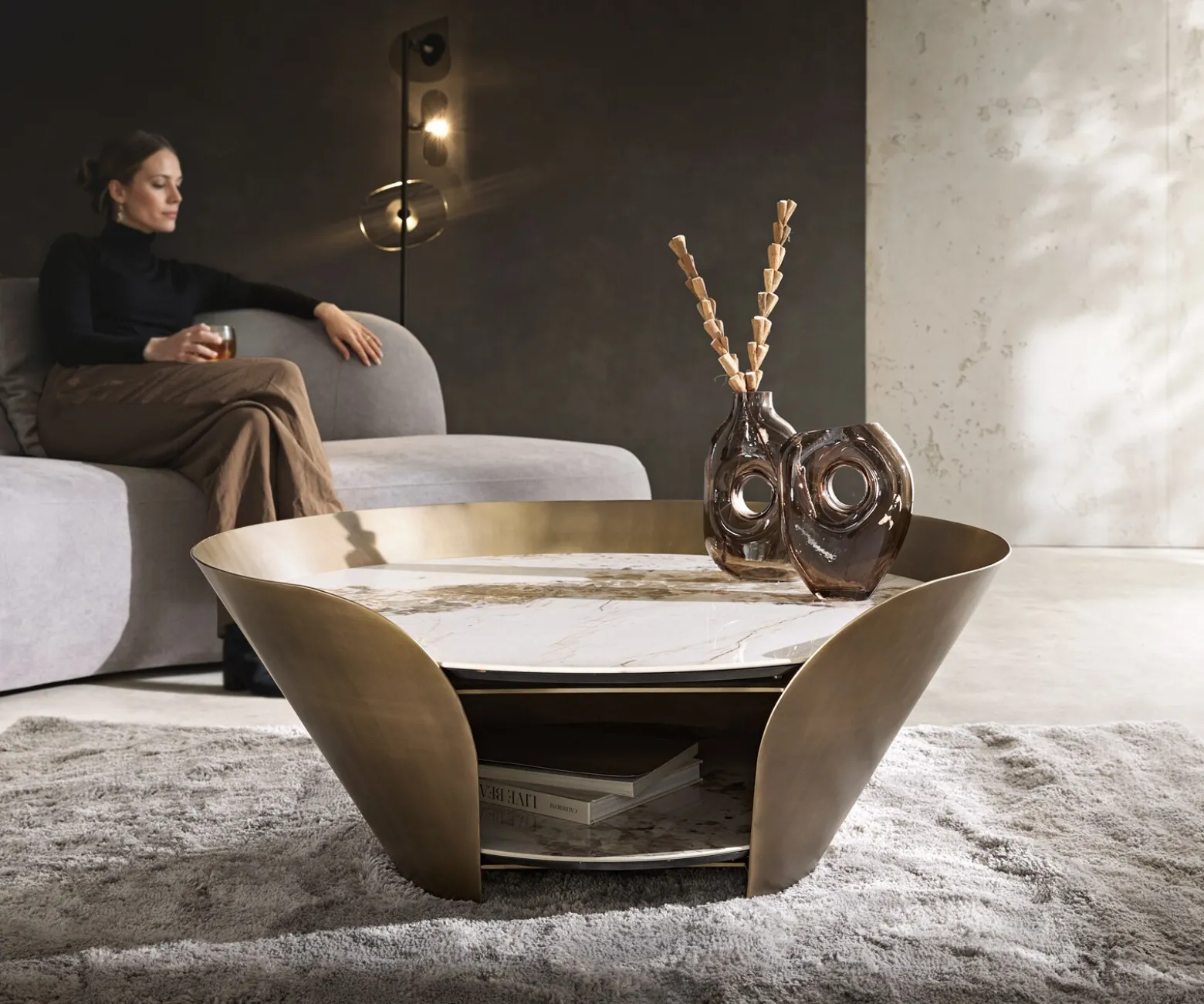 CouchtischSkafi 100x40 cm Keramik Minas Melange Metallic Gold Versandfertig ca. 24.08.26