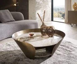 CouchtischSkafi 100x40 cm Keramik Minas Melange Metallic Gold Versandfertig ca. 24.08.26