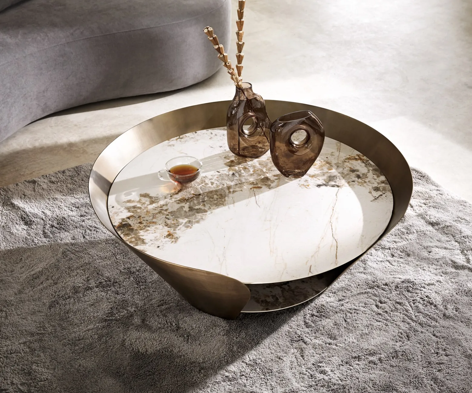 CouchtischSkafi 100x40 cm Keramik Minas Melange Metallic Gold Versandfertig ca. 24.08.26