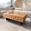 CouchtischSolu 120x70 cm Akazie Natur 4 Schübe Fuß schwebend Metall Schwarz 3D-Front Sofort versandfertig