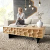 CouchtischSolu 120x70 cm Eiche Natur 4 Schübe Fuß schwebend Metall Schwarz 3D-Front Sofort versandfertig