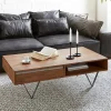 CouchtischStonegrace 115x60 cm Akazie Braun Schiefer 2 Schubladen 1 Fach V-Fuß Schwarz Sofort versandfertig