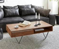 CouchtischStonegrace 115x60 cm Akazie Braun Schiefer 2 Schubladen 1 Fach V-Fuß Schwarz Sofort versandfertig