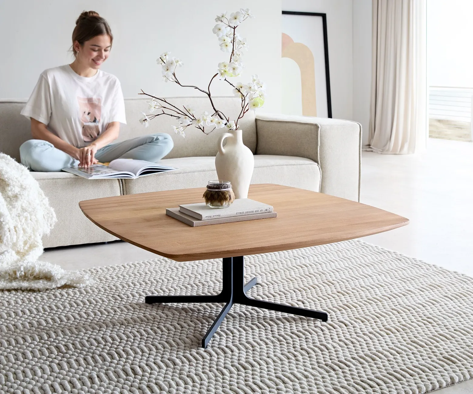 CouchtischTalita 90x90 cm Ulme Natur Metall Effektfinish Titan Sofort versandfertig