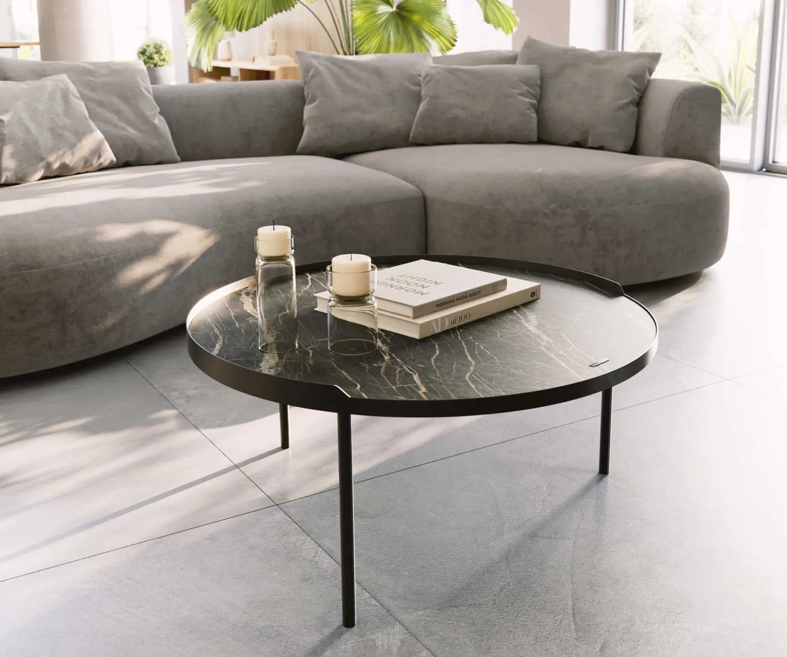 CouchtischTorell 80x80 cm Keramik Laminam®Noir Desir Braun Metallrahmen Effektfinish Titan Sofort versandfertig