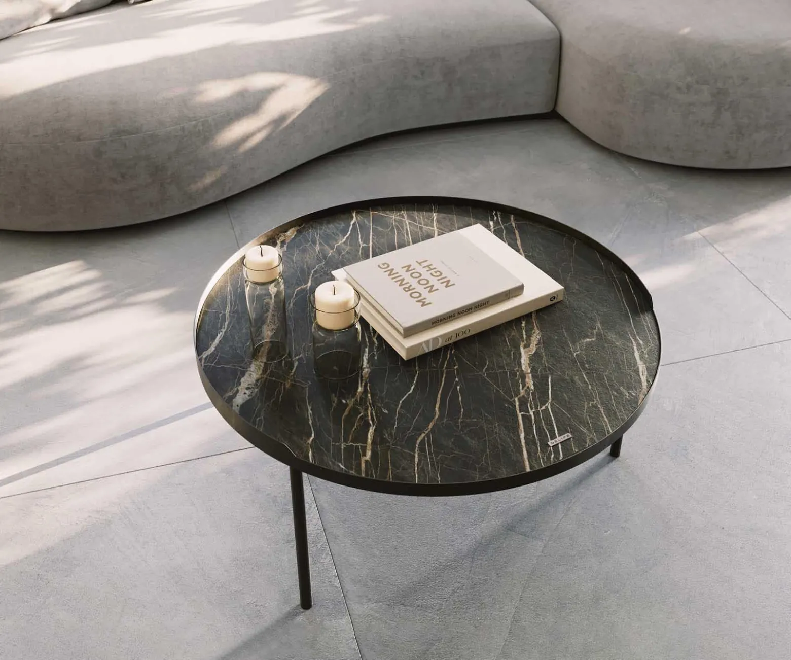 CouchtischTorell 80x80 cm Keramik Laminam®Noir Desir Braun Metallrahmen Effektfinish Titan Sofort versandfertig