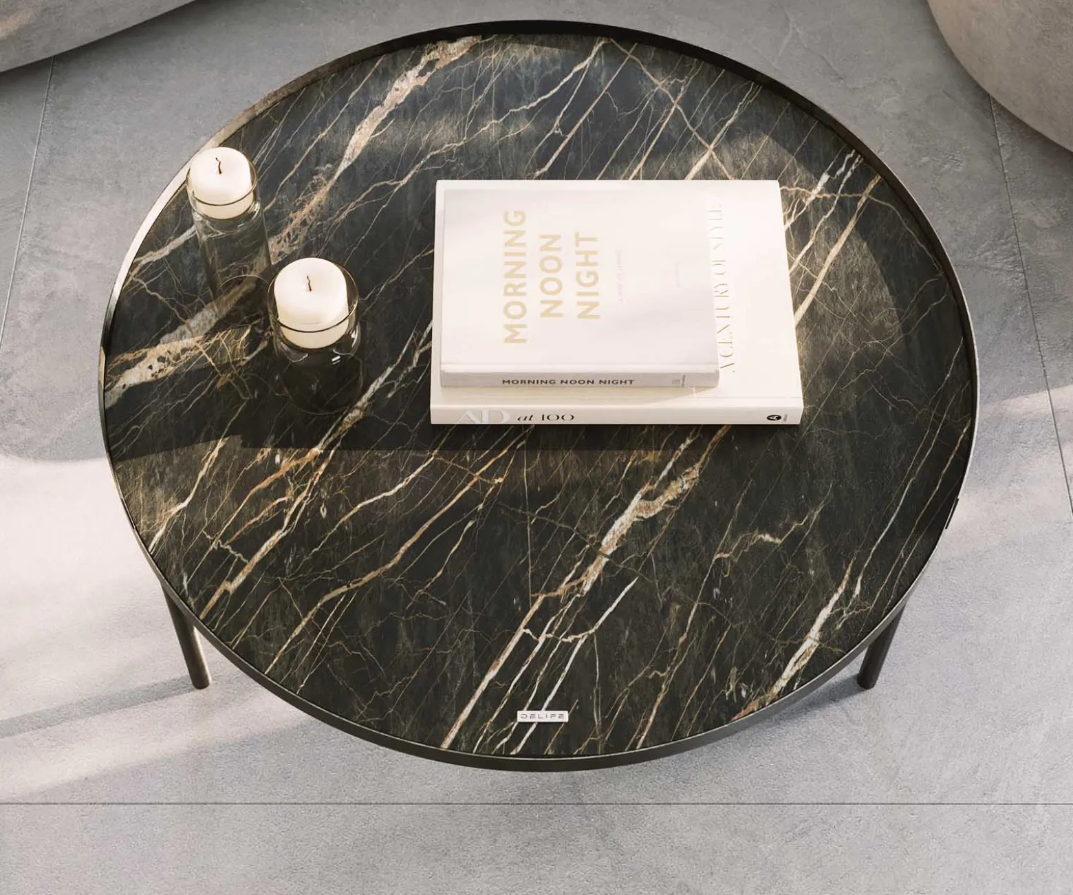 CouchtischTorell 80x80 cm Keramik Laminam®Noir Desir Braun Metallrahmen Effektfinish Titan Sofort versandfertig