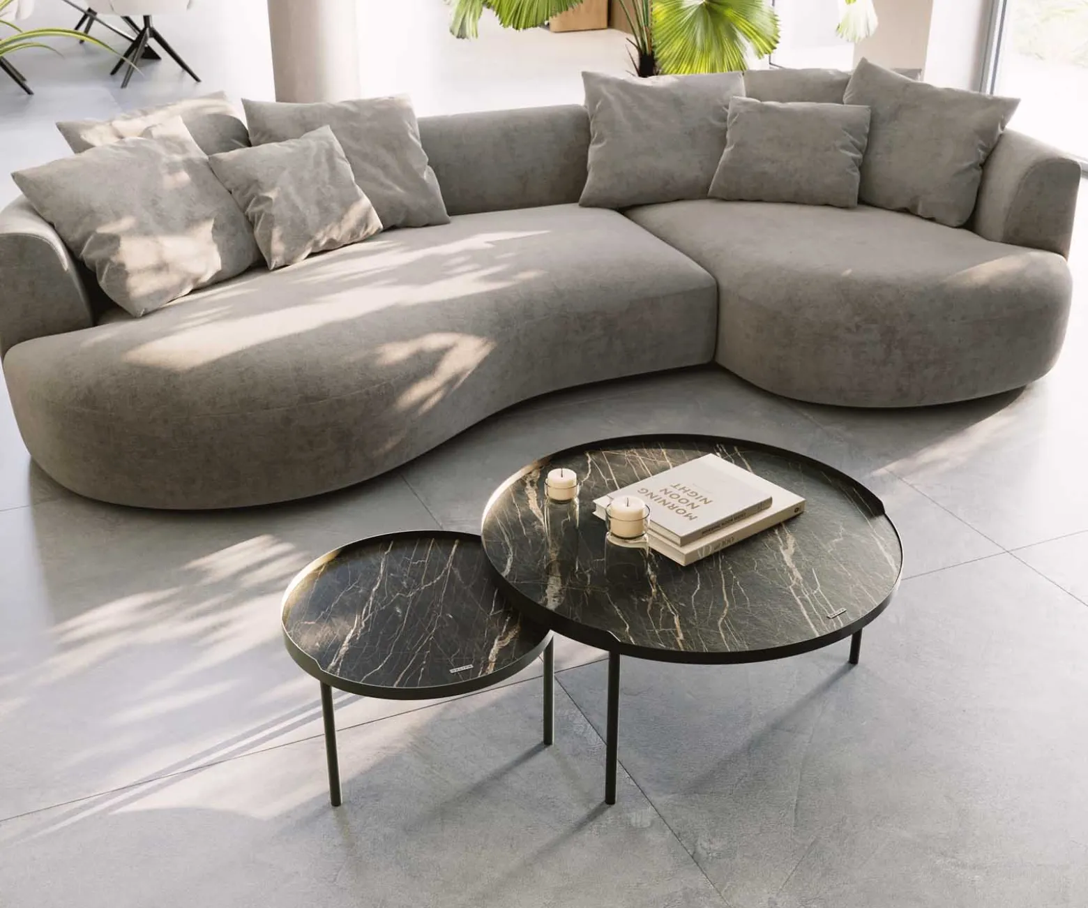 CouchtischTorell 80x80 cm Keramik Laminam®Noir Desir Braun Metallrahmen Effektfinish Titan Sofort versandfertig