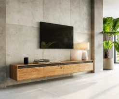 Design-LowboardStonegrace 240 cm Akazie Natur Schiefer 4 Türen schwebend Sofort versandfertig