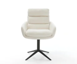 DrehstuhlAbelia-Flex mit Armlehnen Bouclé Soft Beige Fußkreuz Schwarz 360° drehbar Wippfunktion Sofort versandfertig