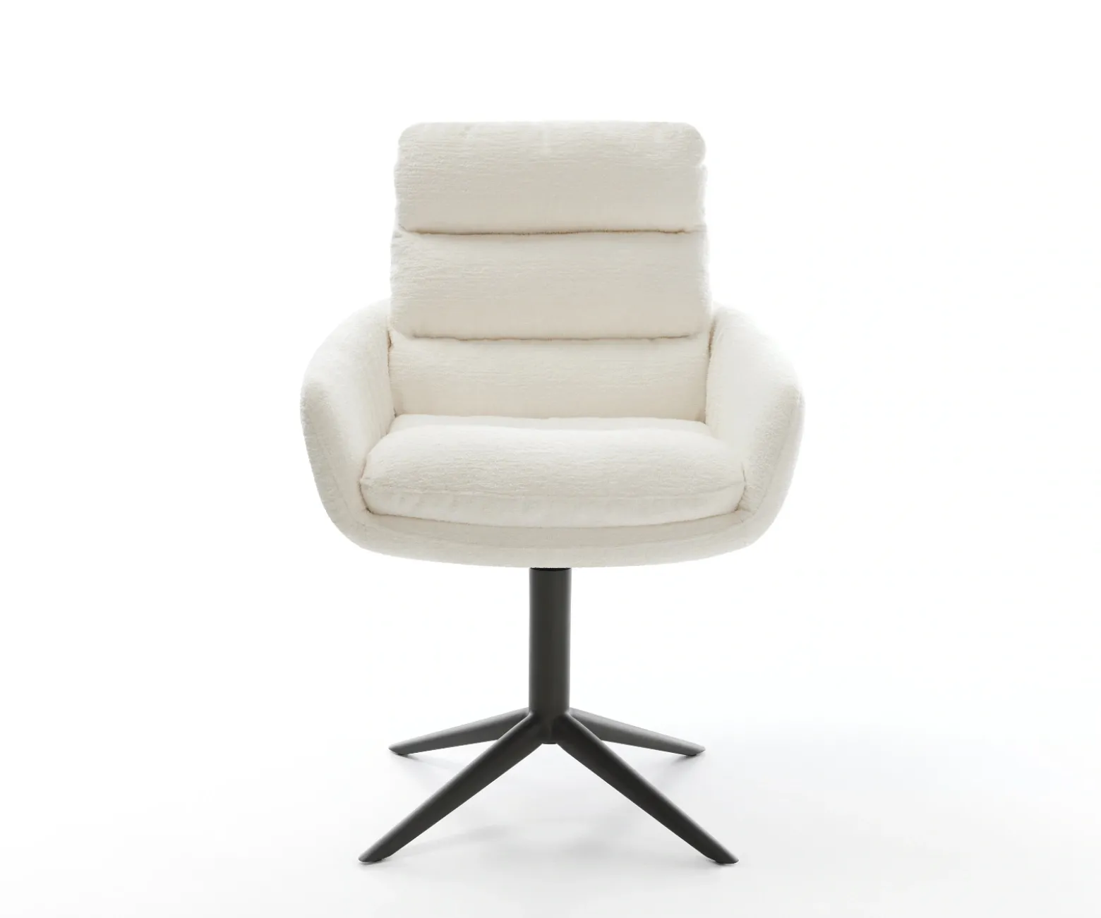 DrehstuhlAbelia-Flex mit Armlehnen Bouclé Soft Beige Fußkreuz Schwarz 360° drehbar Wippfunktion Sofort versandfertig