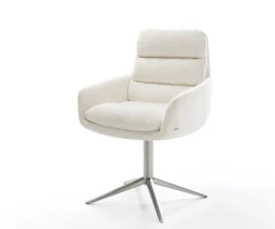 DrehstuhlAbelia-Flex mit Armlehnen Bouclé Soft Beige Fußkreuz Edelstahl 360° drehbar Wippfunktion Sofort versandfertig