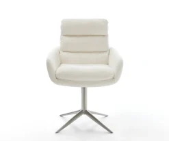 DrehstuhlAbelia-Flex mit Armlehnen Bouclé Soft Beige Fußkreuz Edelstahl 360° drehbar Wippfunktion Sofort versandfertig