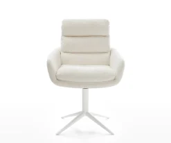 DrehstuhlAbelia-Flex mit Armlehnen Bouclé Soft Beige Fußkreuz Weiß 360° drehbar Wippfunktion Sofort versandfertig