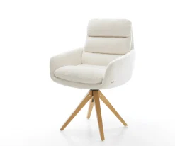 DrehstuhlAbelia-Flex mit Armlehnen Bouclé Soft Beige Holzgestell kantig Natur 360° drehbar Versandfertig ca. 28.10.26