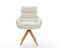 DrehstuhlAbelia-Flex mit Armlehnen Bouclé Soft Beige Holzgestell kantig Natur 360° drehbar Versandfertig ca. 28.10.26